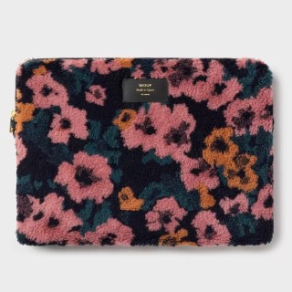 Pochette ordinateur 13" et 14" en moumoute rose et noir