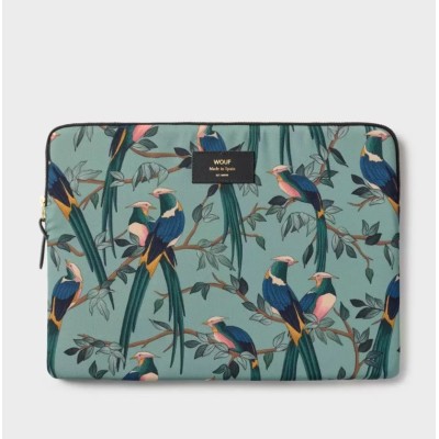 Pochette ordinateur 13" et 15" motifs oiseaux avec fond bleu