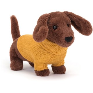 Peluche Chien Saucisse au Pull jaune