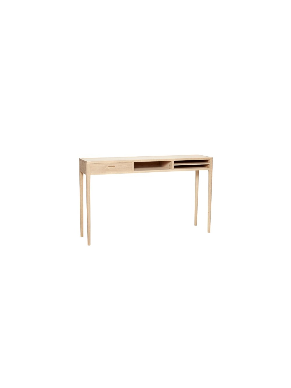 CONSOLE EN CHENE MASSIF NATUREL 1 TIROIRS 3 NICHES 150X38 H.90CM