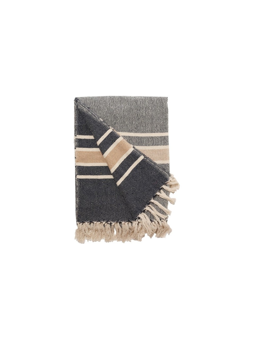 PLAID Throws-Mila-Natural/Navy/Beige, 130x180 cm