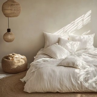 Housse de couette en double voile de percale de coton 130g/m2 à rayures - Harlem