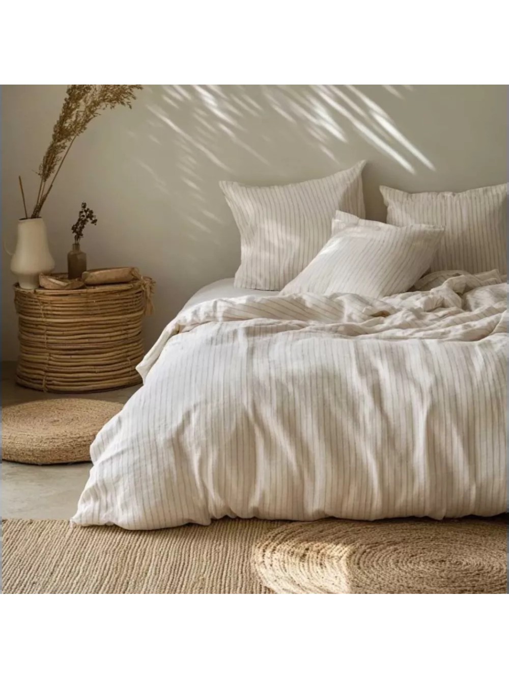 Housse de couette en double voile de percale de coton 130g/m2 à rayures - Harlem