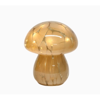 Déco LED champi tacheté beige à piles D13,5 H15,5cm