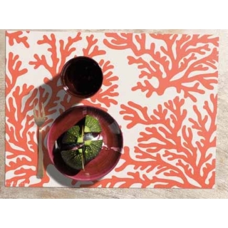 SET DE TABLE VINYLE 33x45 - KANALI ORANGE CORAUX BLANC SUR FOND ROUGE- PDV 03104