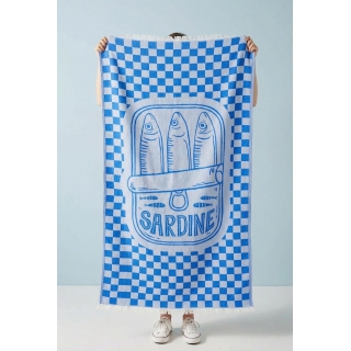 Serviette de plage 100% coton 90x180 cm - Happy Sardine