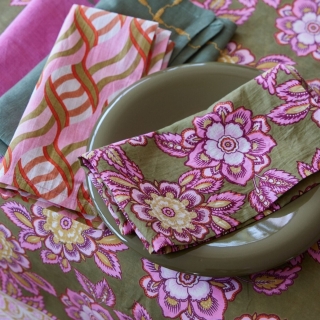 Lot de 2 serviettes de table en coton - imprimé block print