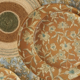 Plateau rond émaillé motif floral Ø 40 cm - Lotus absynthe