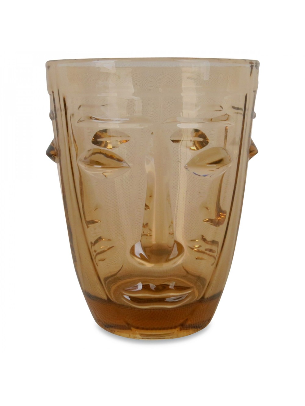 VERRE GOBELET VISAGE AMBRE D.8 H10CM