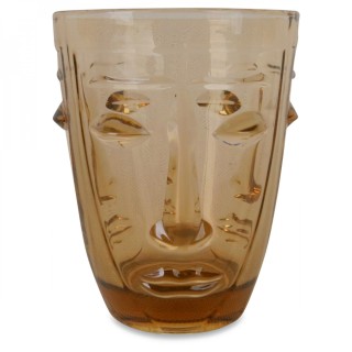 VERRE GOBELET VISAGE AMBRE D.8 H10CM