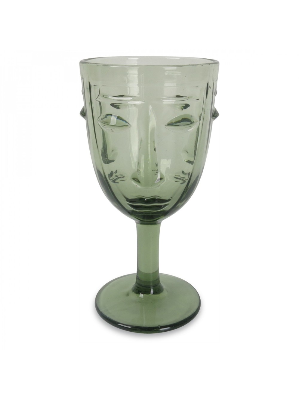 VERRE A PIED VISAGE VERT D.8 H.16.5CM